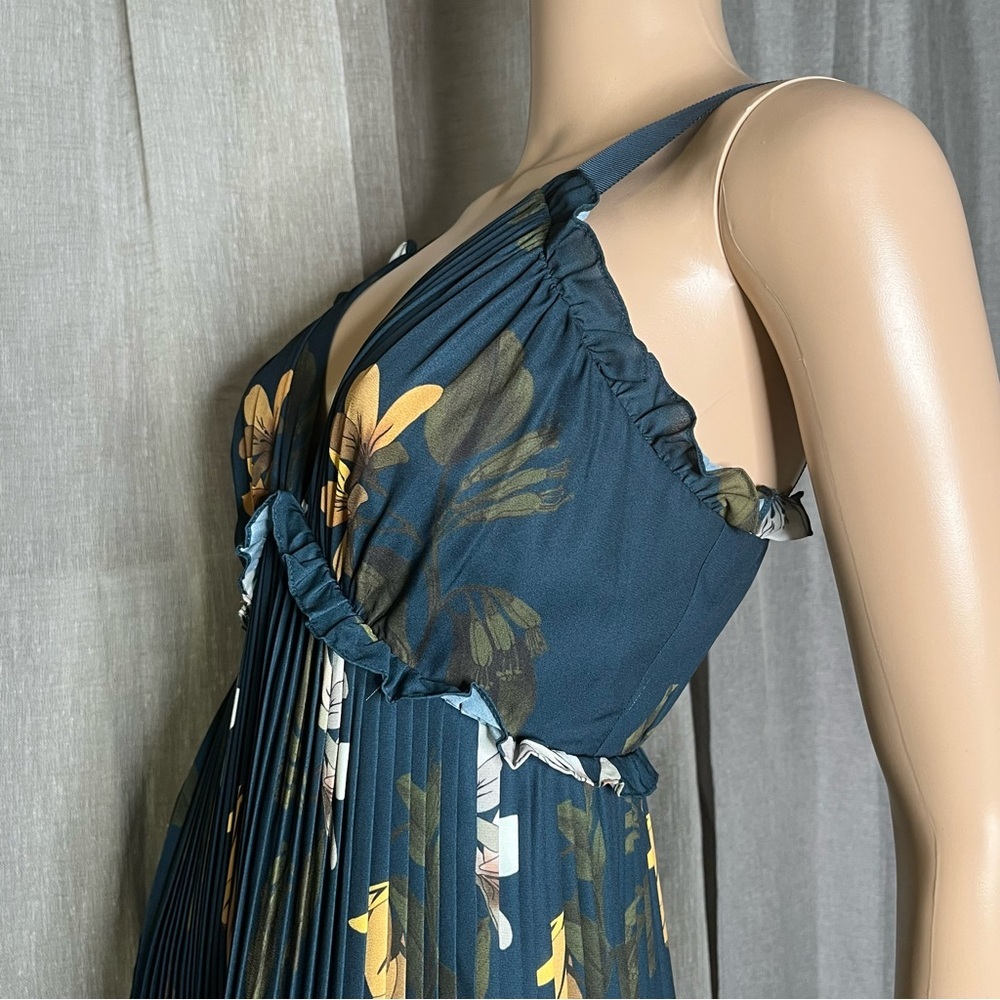 Ted Baker Kaylare Savanna Teal and Yellow Floral Maxi Pleated Dress Size 0 - Picture 4 of 13